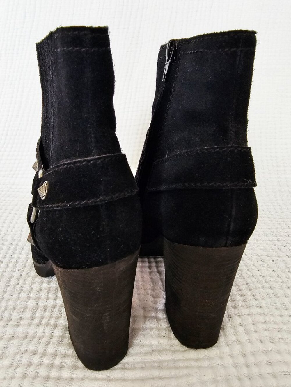 Zodiac Aidan Ankle Boot Black Suede Studded Harness Block Heel Women's Sz 8 - Picture 9 of 9